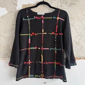 Vtg Susan Bristol Sweater Hand Embroidered Tunic Knit Top Artsy Y2K Boho Women L